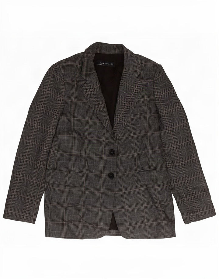 Zara Veste blazer à 2 boutons pour femme UK 10 Petit gris pied-de-poule Polyester
