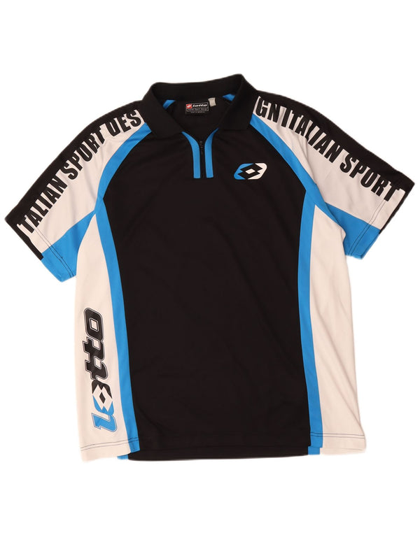 Lotto Polo graphique à col zippé pour homme UK 42/44 XL Noir Colourblock
