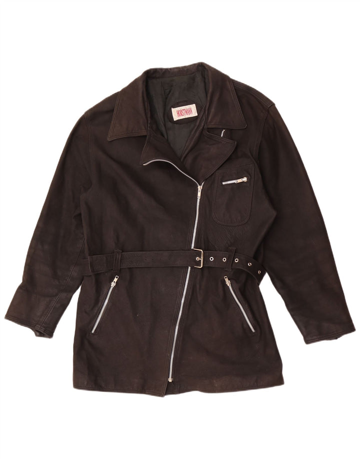Veste en cuir femme vintage UK 20 2XL Marron