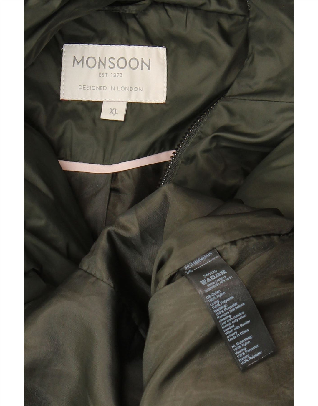 MONSOON Veste matelassée à capuche pour femme UK 18 XL Nylon kaki