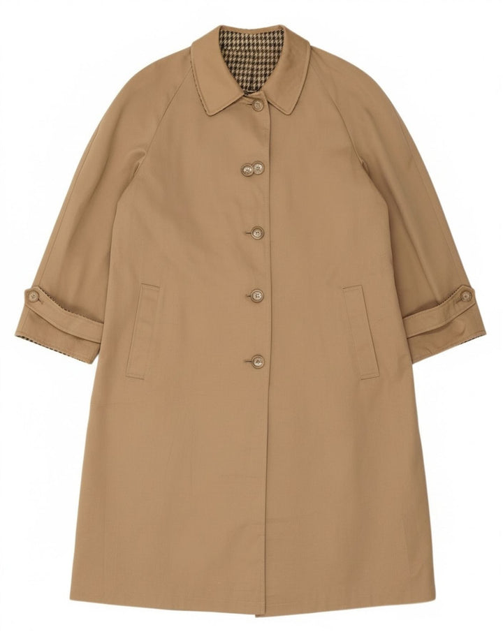 vintage Femme Surdimensionné Réversible Pardessus IT 47 XL Beige Pied-de-poule