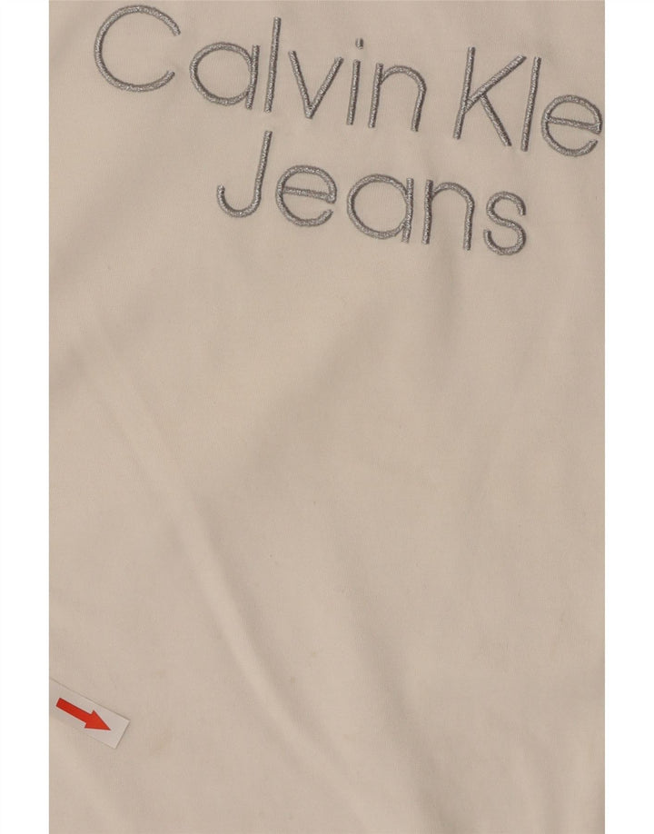 Calvin Klein Jeans T-shirt court graphique pour femme UK 14 Blanc moyen
