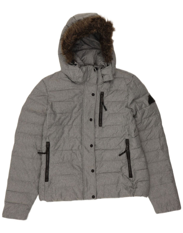 SUPERDRY Veste matelassée à capuche pour femme UK 14 Large Gris Polyester