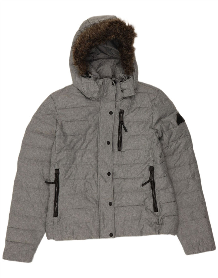 SUPERDRY Veste matelassée à capuche pour femme UK 14 Large Gris Polyester