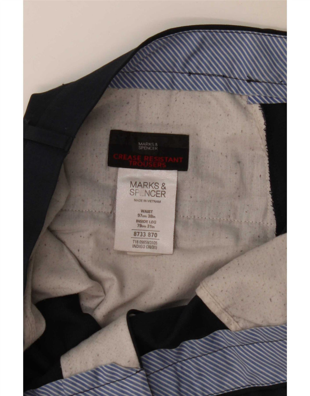 Marks & Spencer Pantalon de Costume Droit Homme W38 L31 Bleu Marine Polyester