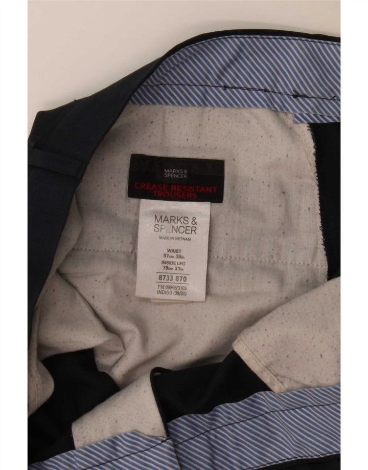 Marks & Spencer Pantalon de Costume Droit Homme W38 L31 Bleu Marine Polyester