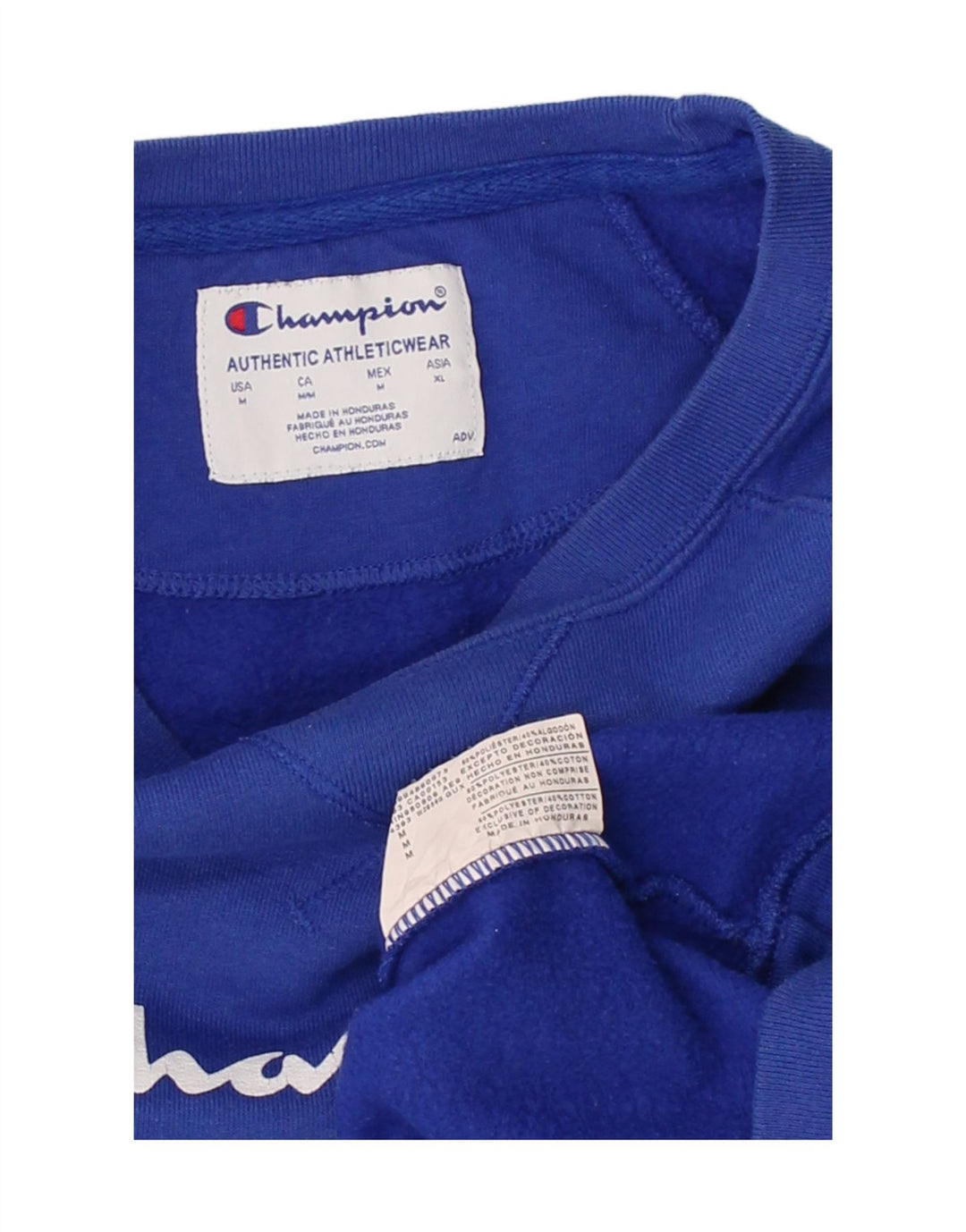 CHAMPION Womens Graphic Sweatshirt Jumper UK 14 Medium Blue Polyester Vintage Champion and Second-Hand Champion from Messina Hembry 