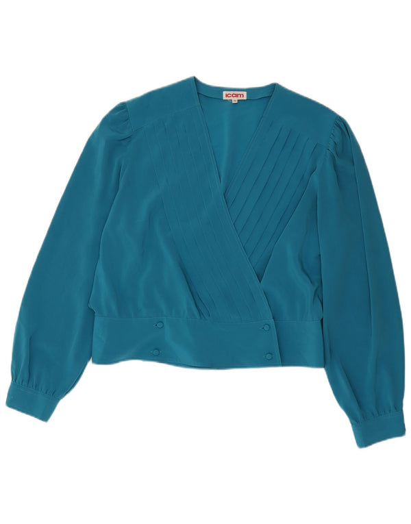 Icam Femme Chemise Courte Blouse IT 50 XL Bleu Polyester
