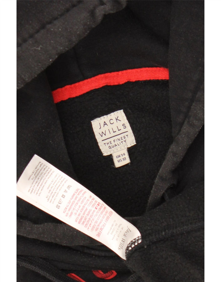 JACK WILLS Pull à capuche graphique pour femme UK 14 Grand coton noir