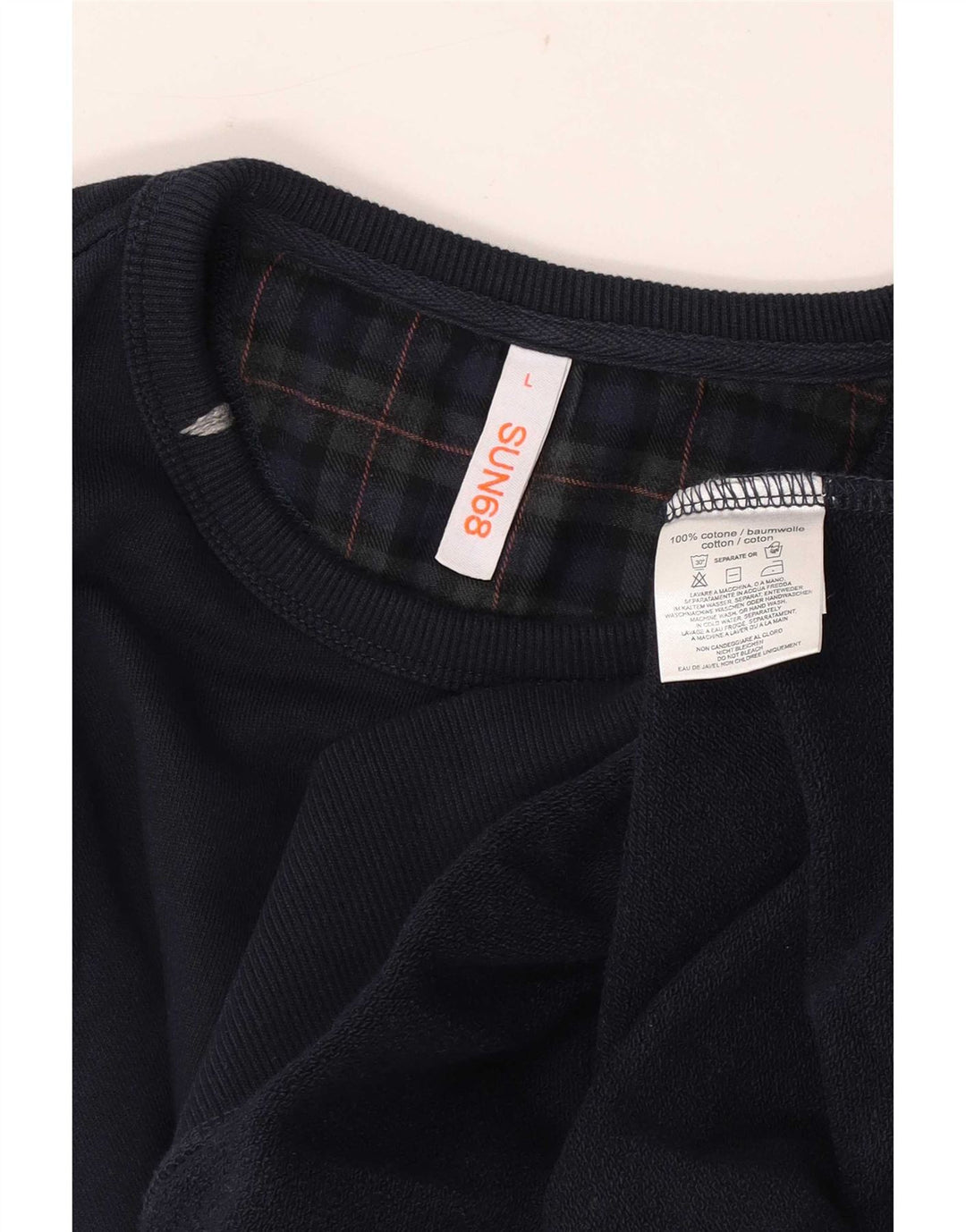Sun68 Sweat-shirt pour homme en coton à carreaux bleu marine Taille L