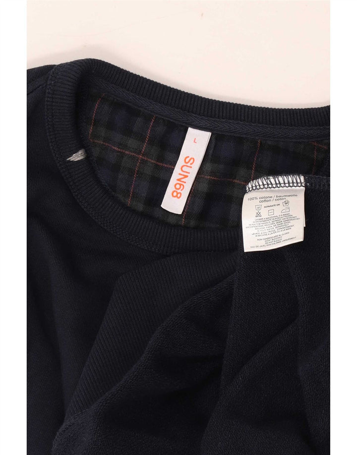 Sun68 Sweat-shirt pour homme en coton à carreaux bleu marine Taille L