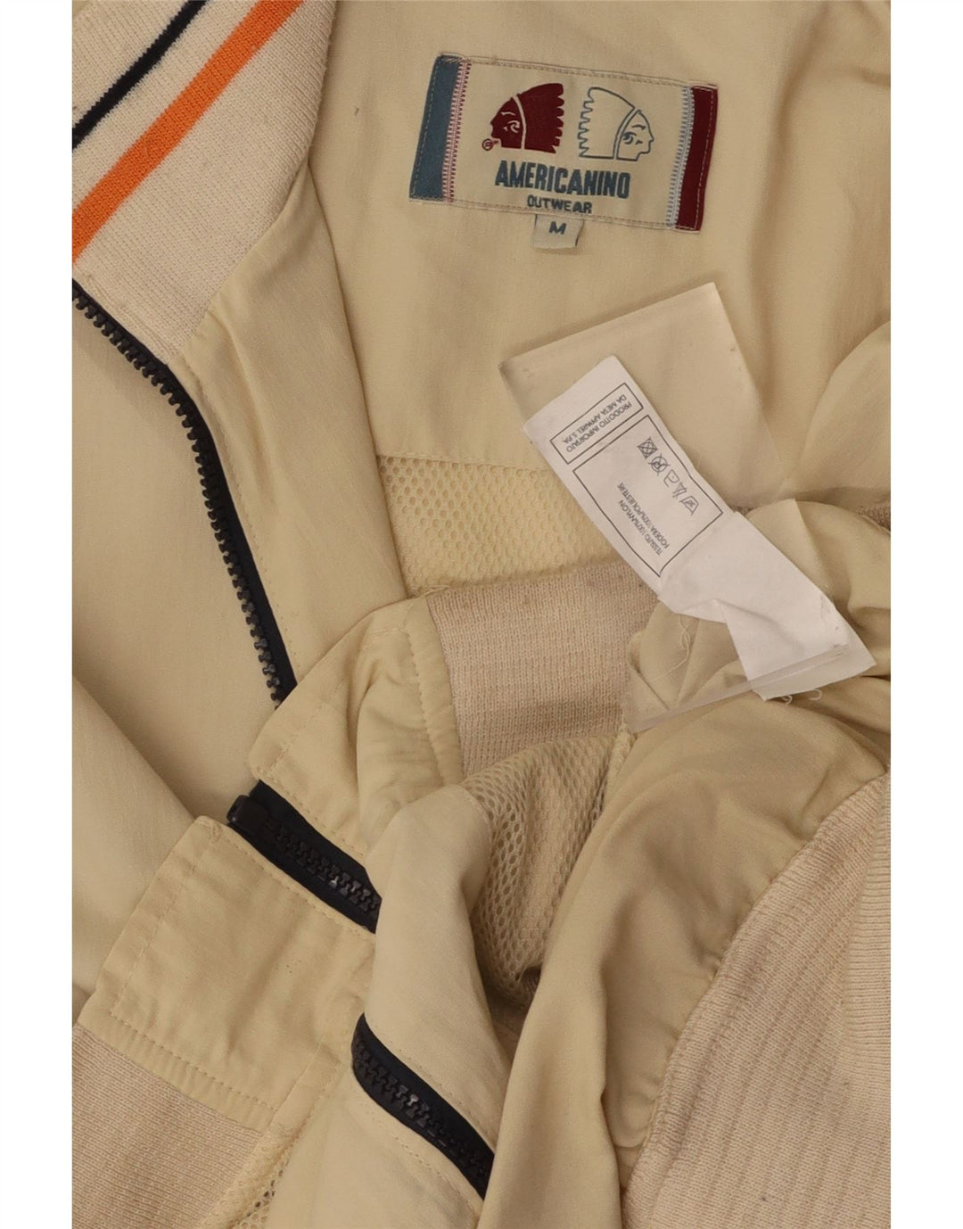 AMERICANINO Mens Graphic Bomber Jacket UK 38 Medium Beige Nylon Vintage Americanino and Second-Hand Americanino from Messina Hembry 