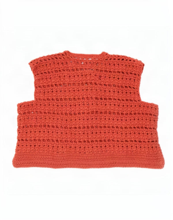 vintage Womens Crop Sans Manches Cardigan Pull UK 16 Grand Rouge