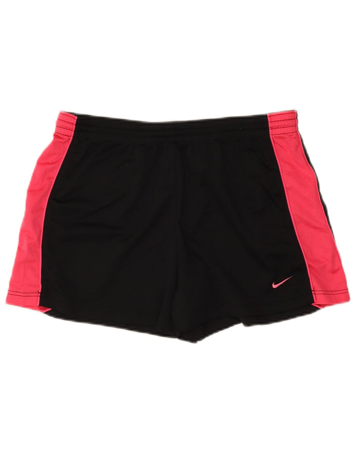 NIKE Womens Sport Shorts UK 14 Medium  Black Colourblock Polyester