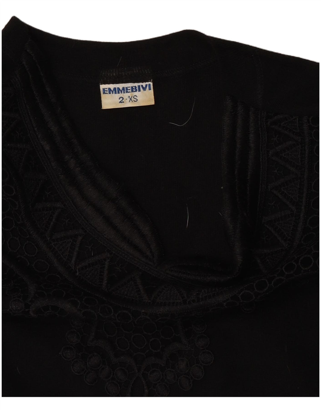 vintage Femmes Manches Longues Body UK 2 2XS Laine Vierge Noire