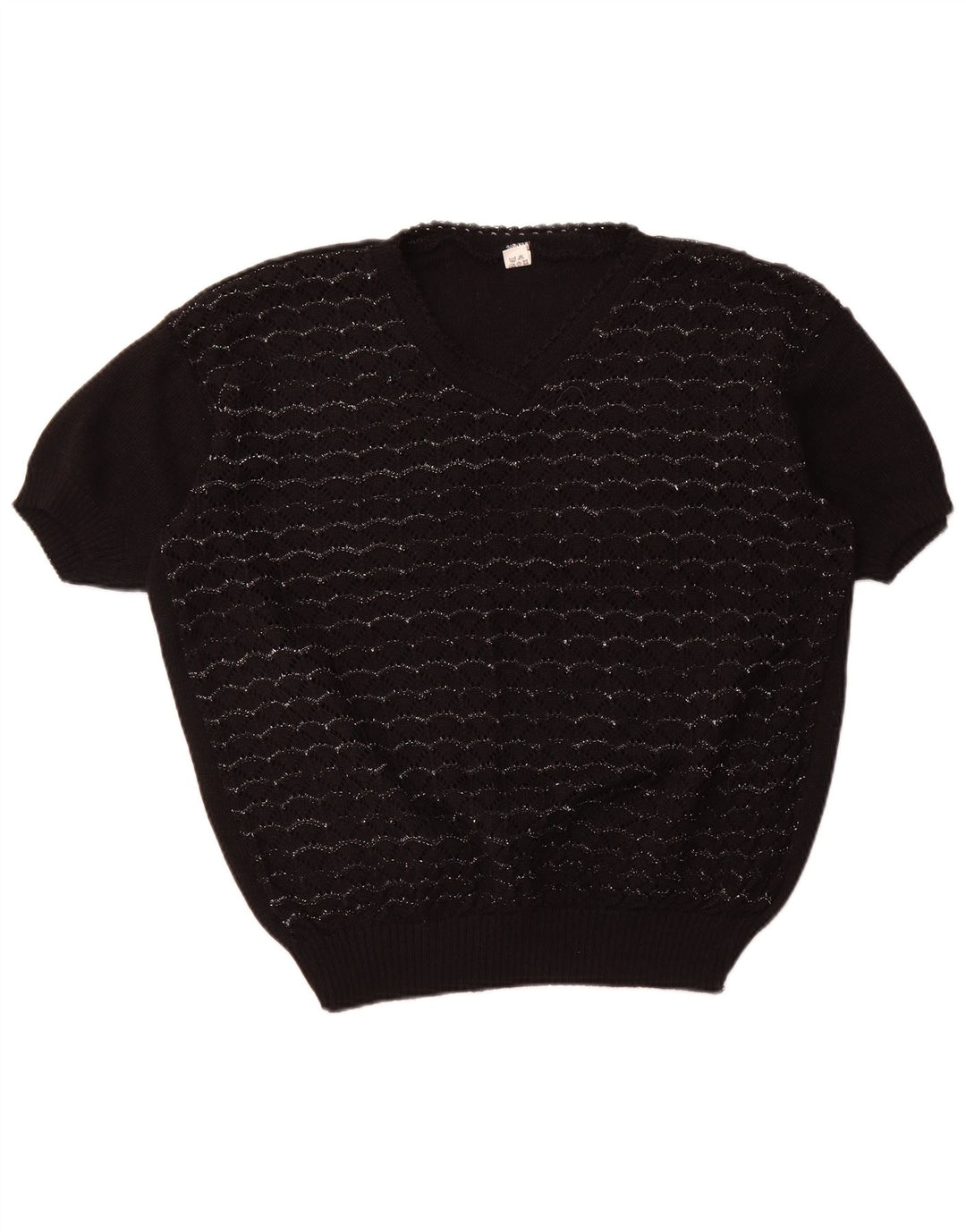 VINTAGE Femme Manches Courtes Col V Pull Pull UK 18 XL Noir Rayé