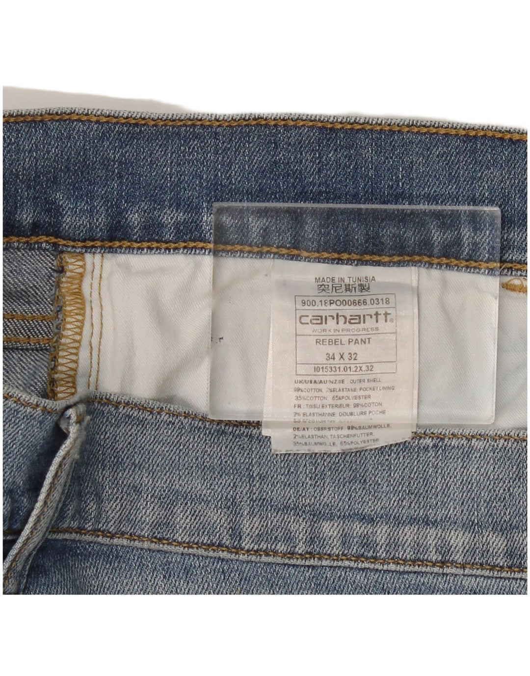 CARHARTT Jean Slim Wip Homme W34 L32 Bleu Coton