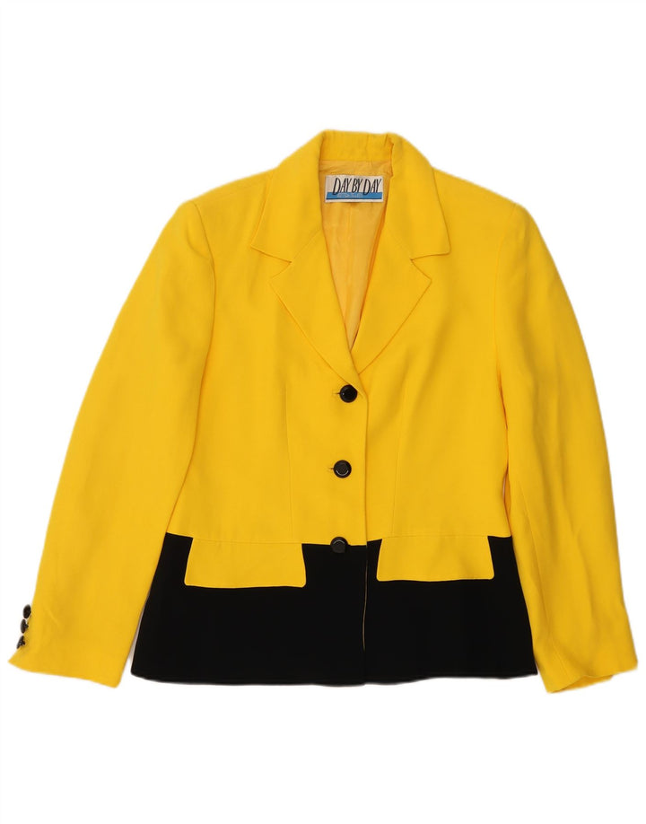 vintage Femme 3 Bouton Blazer Veste UK 14 Medium Yellow Colourblock