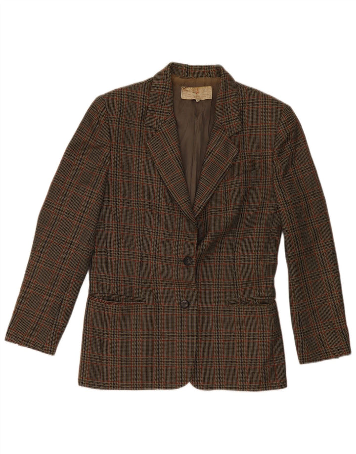 vintage Femme 2 Bouton Blazer Veste IT 42 Laine pied-de-poule vert moyen
