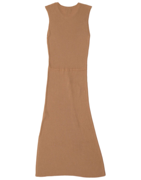 Massimo Dutti Robe longue sans manches pour femme UK 12 Viscose beige moyen