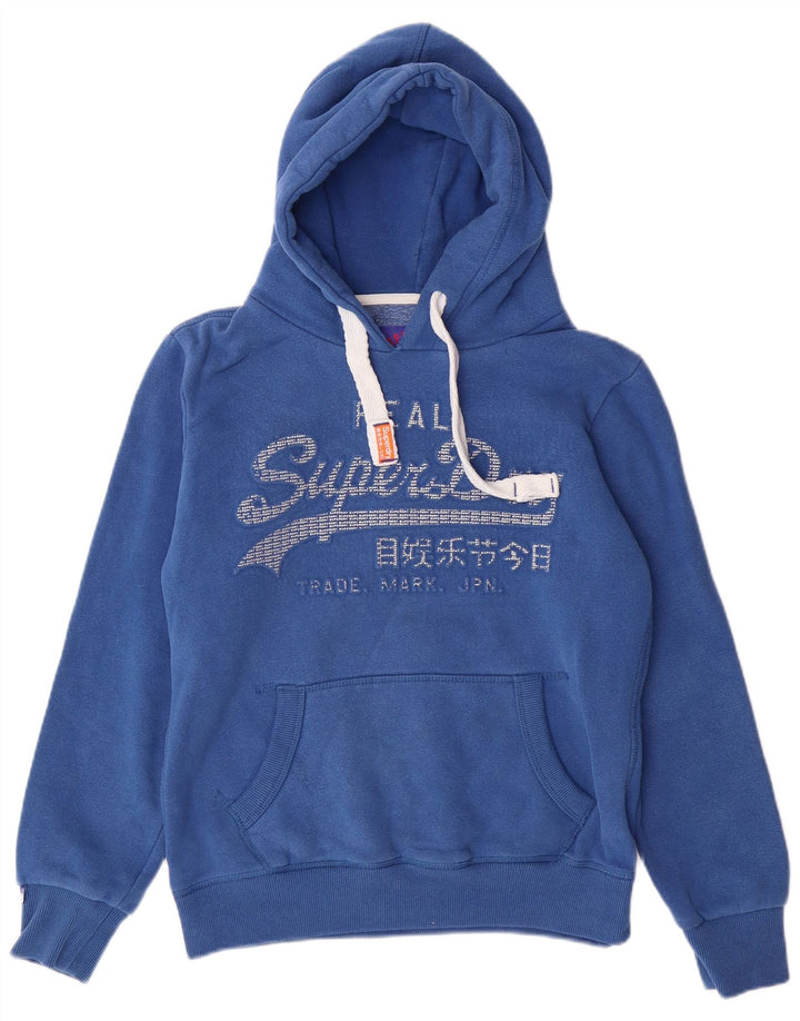 SUPERDRY Pull à capuche surdimensionné graphique pour femme UK 10 Petit Bleu Coton