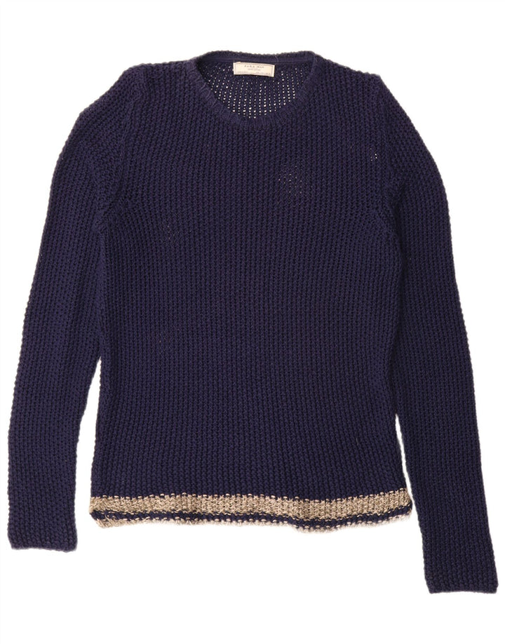 Zara Pull à col rond pour homme Large Bleu marine Colourblock