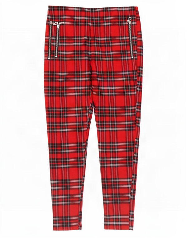 Zara Leggings Femme UK 14 Grand Viscose à Carreaux Rouge