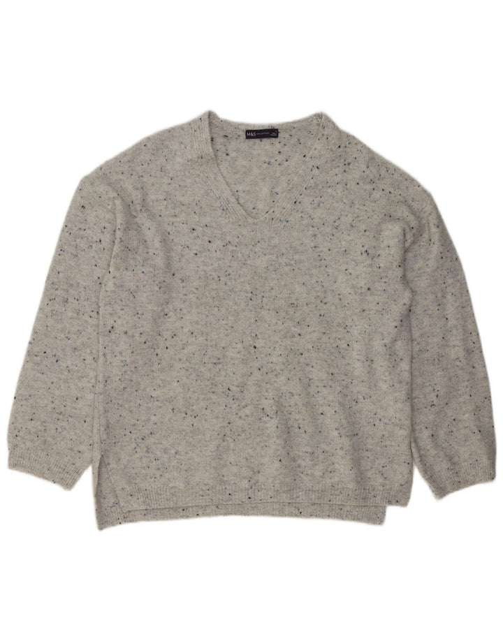 Marks & Spencer Pull col en V pour femme UK 14 Gris moyen moucheté