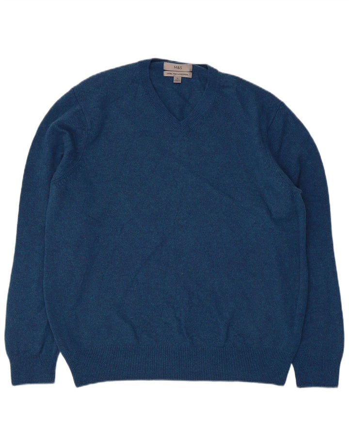 Marks & Spencer Pull col V pour femme UK 18 XL Laine Bleu