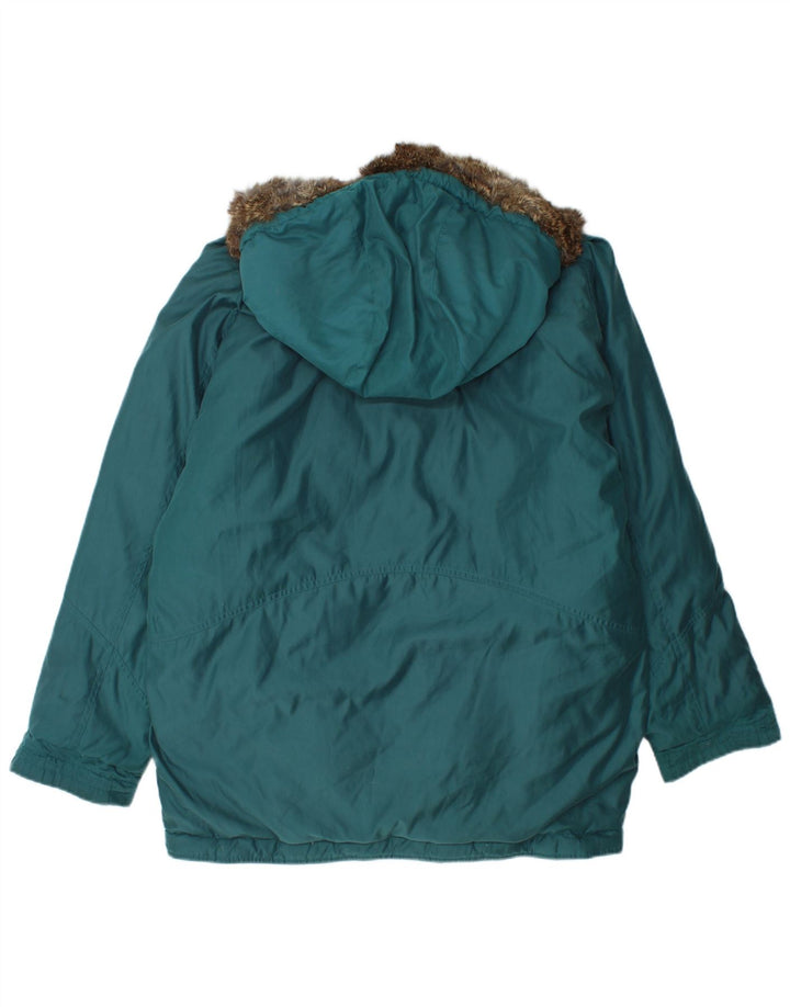 VINTAGE Veste réversible graphique surdimensionnée pour femmes UK 16 Large Turquoise