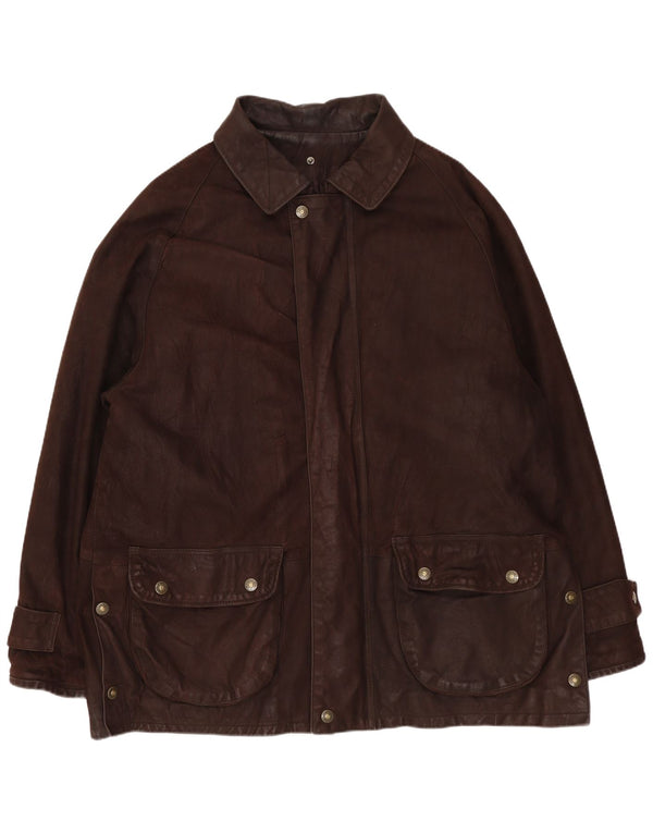 VINTAGE Veste en cuir homme UK 42 XL Cuir marron