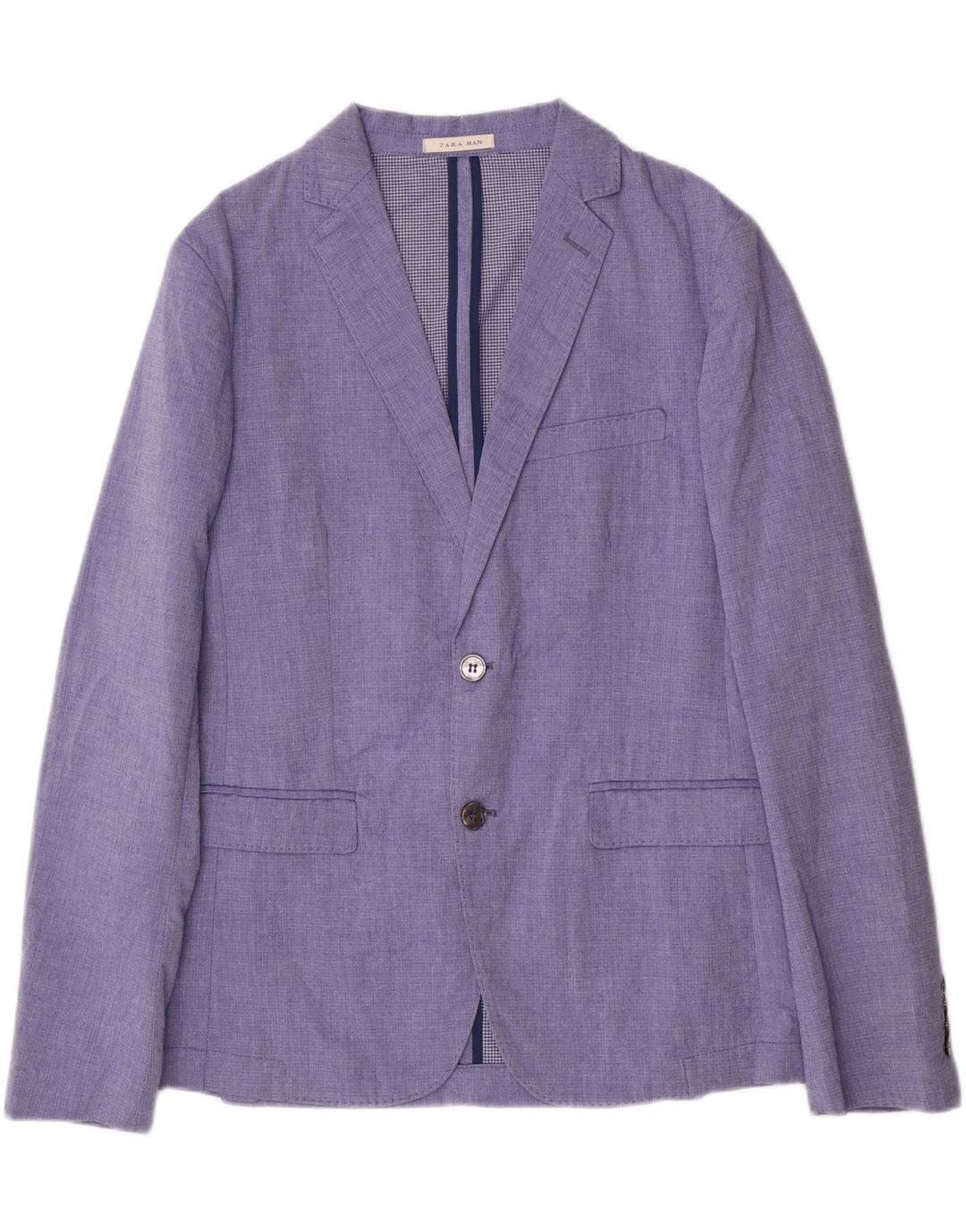 Zara Veste Blazer 2 Boutons Homme EU 48 Bleu Moyen Polyester
