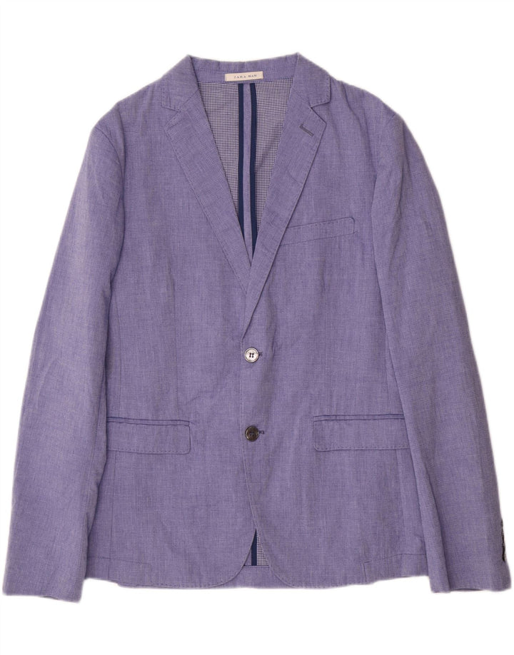 Zara Veste Blazer 2 Boutons Homme EU 48 Bleu Moyen Polyester