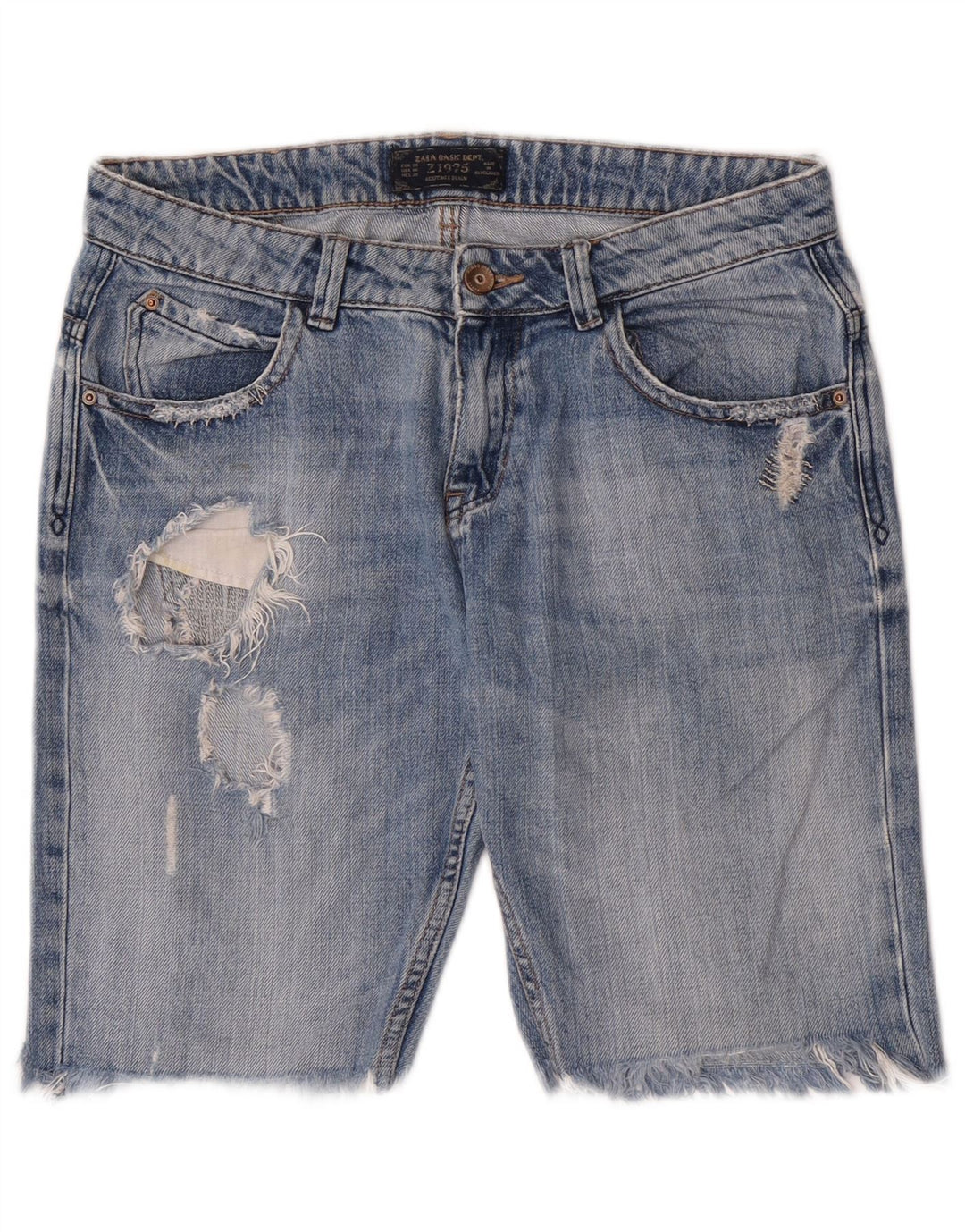 Zara Short en jean vieilli pour femme EU 38 Small W28 Bleu
