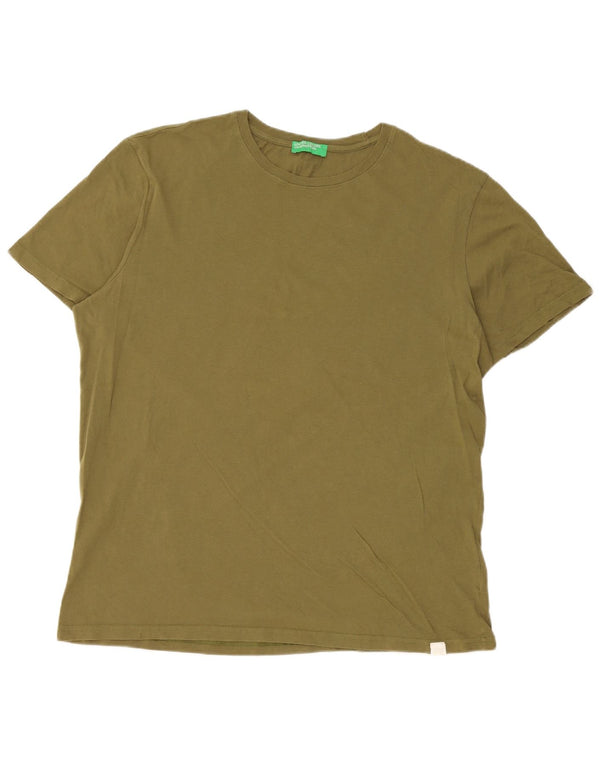 Benetton T-Shirt Top XL Kaki Coton Homme