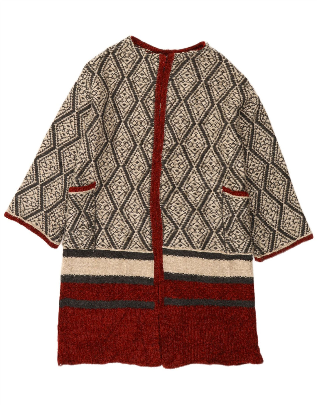 Zara Cardigan ouvert long pour femme UK 14 Beige moyen géométrique
