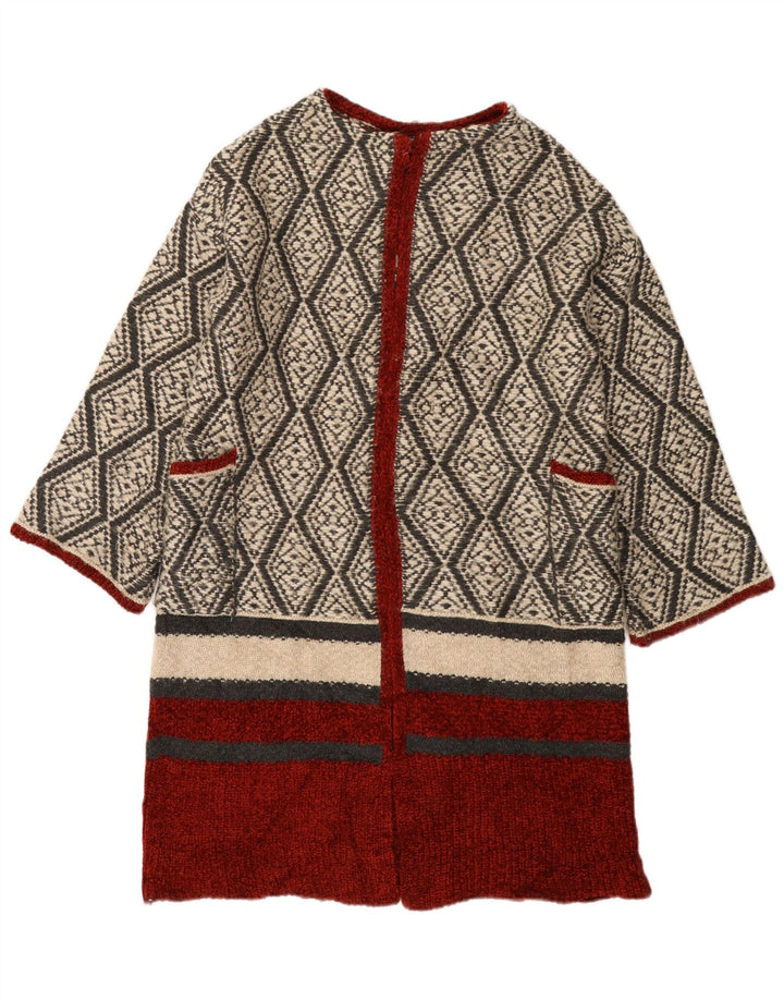 Zara Cardigan ouvert long pour femme UK 14 Beige moyen géométrique