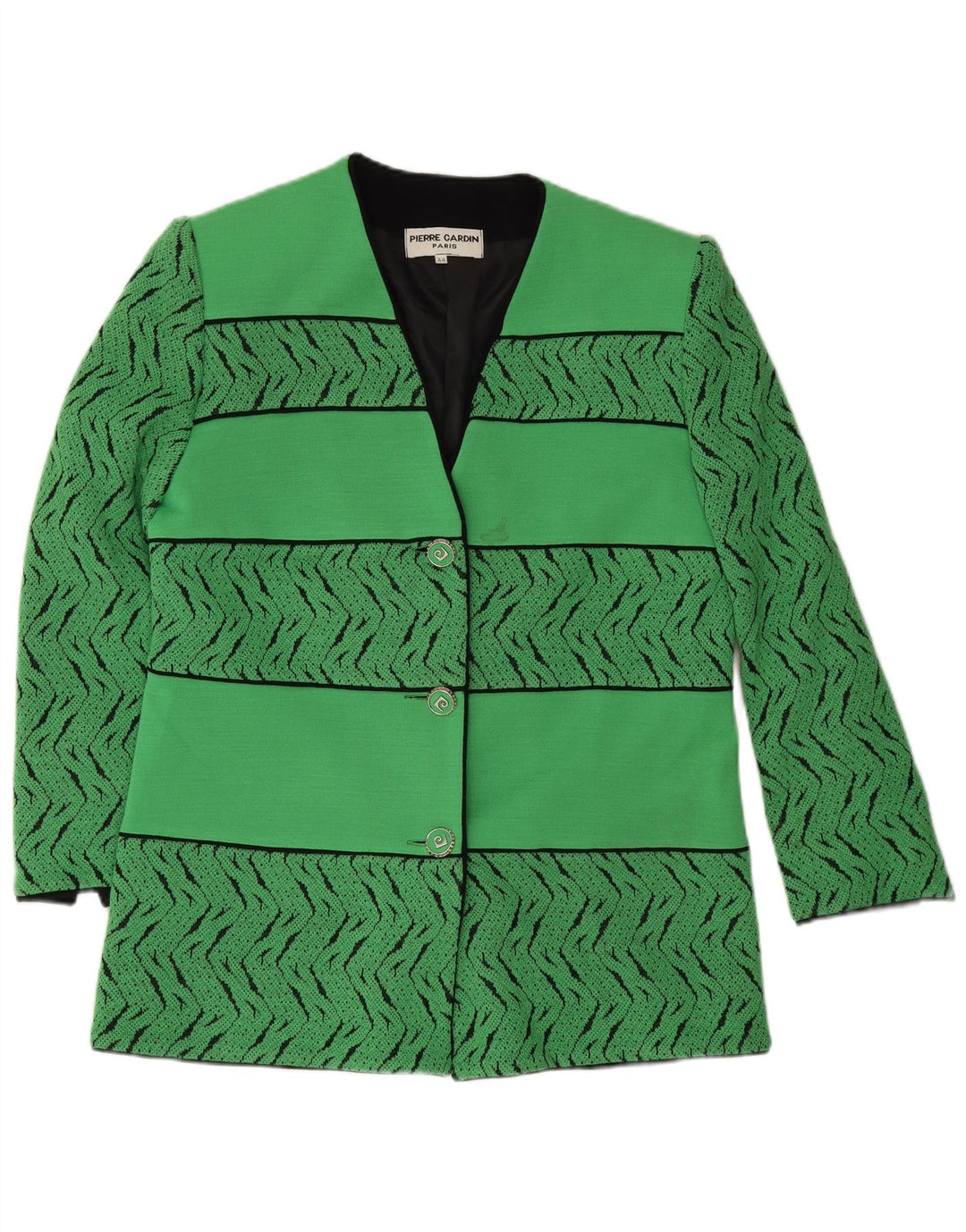 Pierre Cardin Veste Blazer 3 Boutons Femme EU 44 XL Laine Géométrique Verte