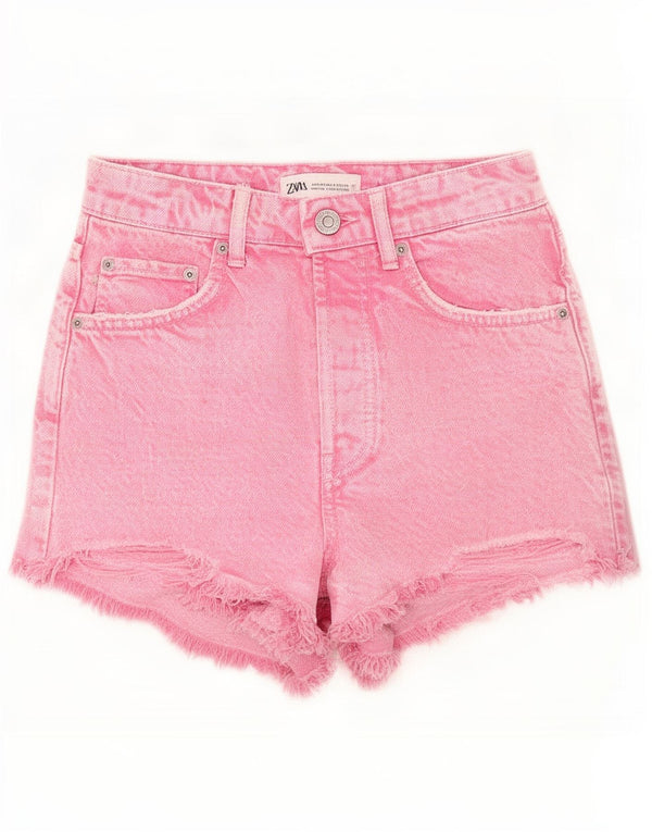Zara Short en jean taille haute pour femme EU 34 2XS W24 Coton rose