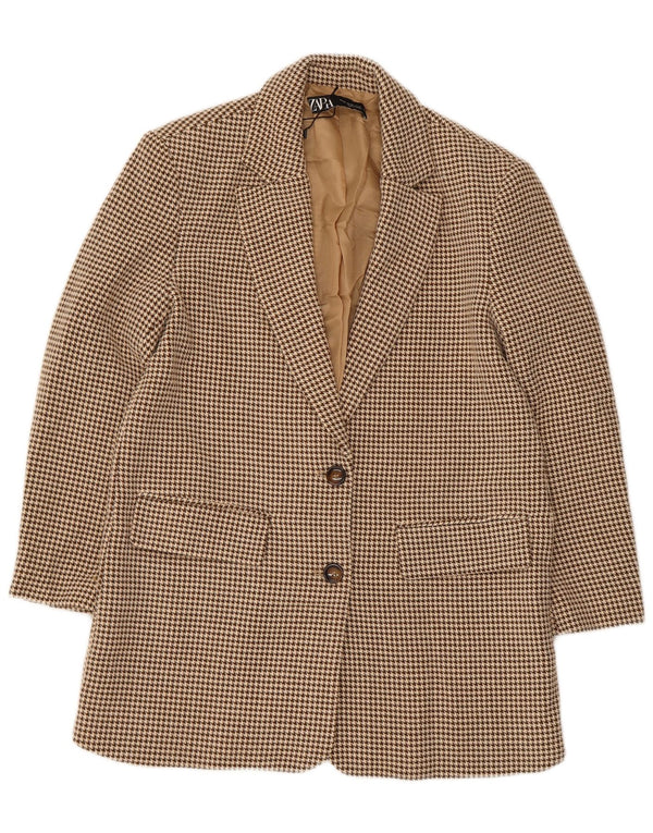 Zara Veste blazer surdimensionnée à 2 boutons pour femme UK 6 XS Beige pied-de-poule
