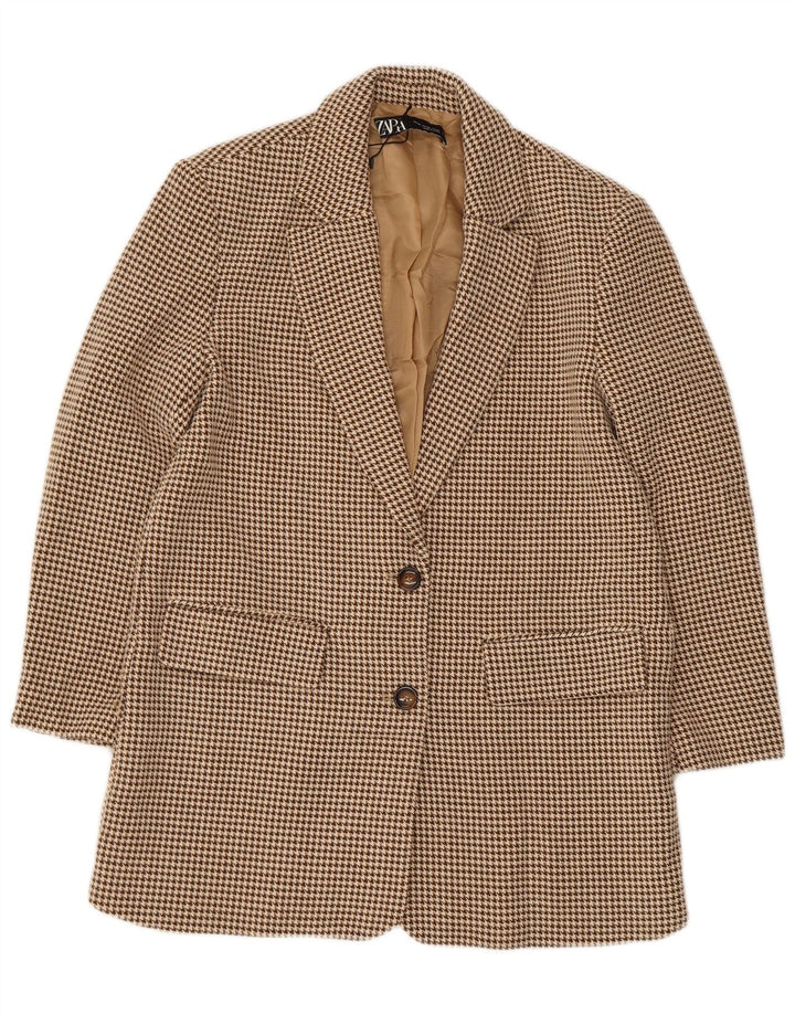Zara Veste blazer surdimensionnée à 2 boutons pour femme UK 6 XS Beige pied-de-poule