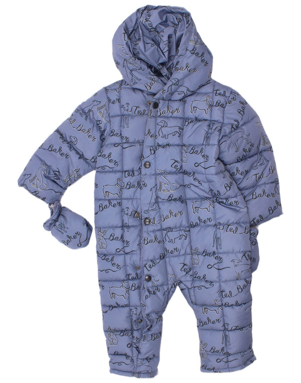 Ted Baker Combinaison rembourrée à capuche pour bébé garçon 18-24 mois Bleu imprimé animal
