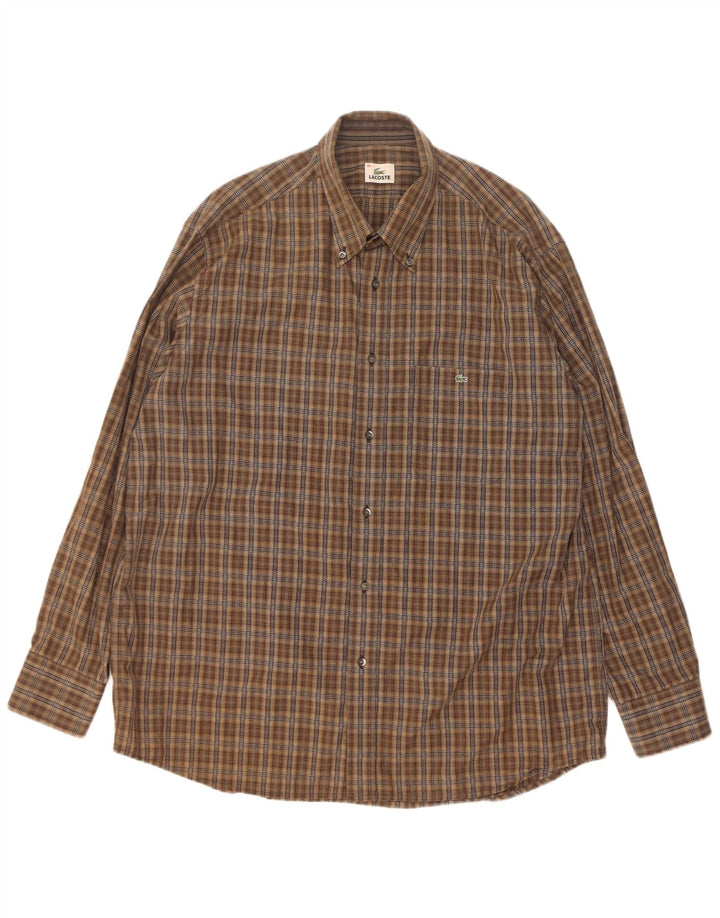 Lacoste Chemise Homme Taille 45 XL Marron Check Coton