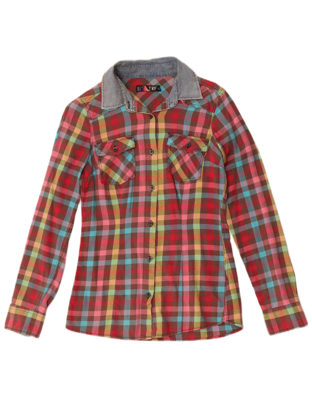chemise en flanelle femme vintage UK 10 Petit coton à carreaux multicolore