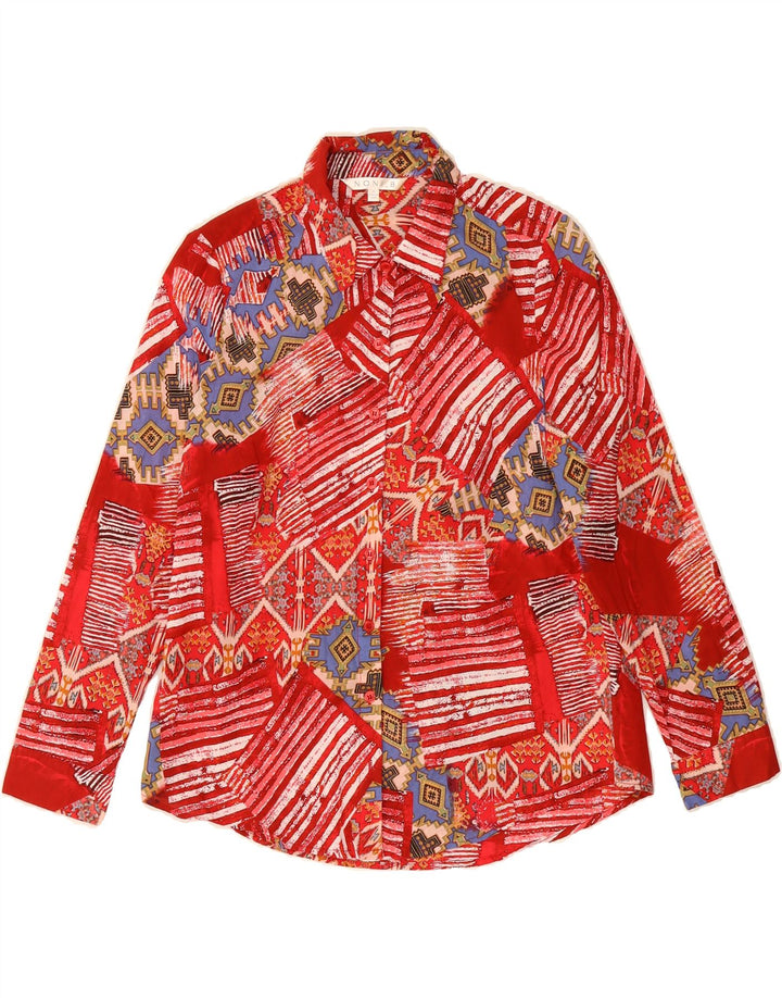 VINTAGE Womens Abstract Pattern Shirt UK 10 Small  Red Cotton Vintage Vintage and Second-Hand Vintage from Messina Hembry 