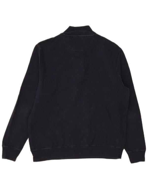Barbour Womens Zip Neck Sweatshirt Jumper UK 16 Large Bleu Marine Coton