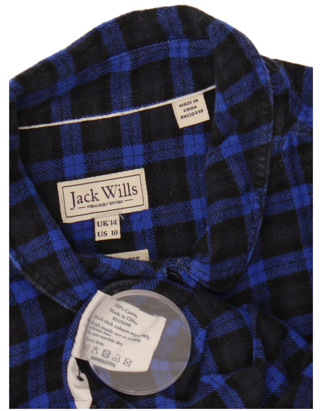 JACK WILLS Chemise en flanelle pour femme UK 14 Grand coton à carreaux bleu marine