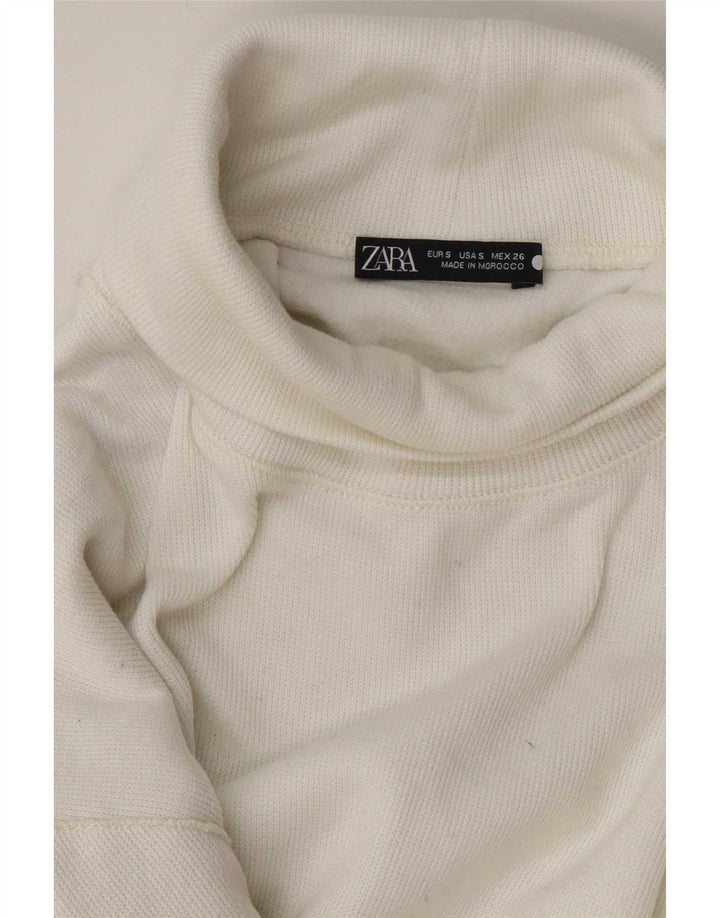 Zara Pull court surdimensionné à col roulé pour femme UK 10 Petit Blanc