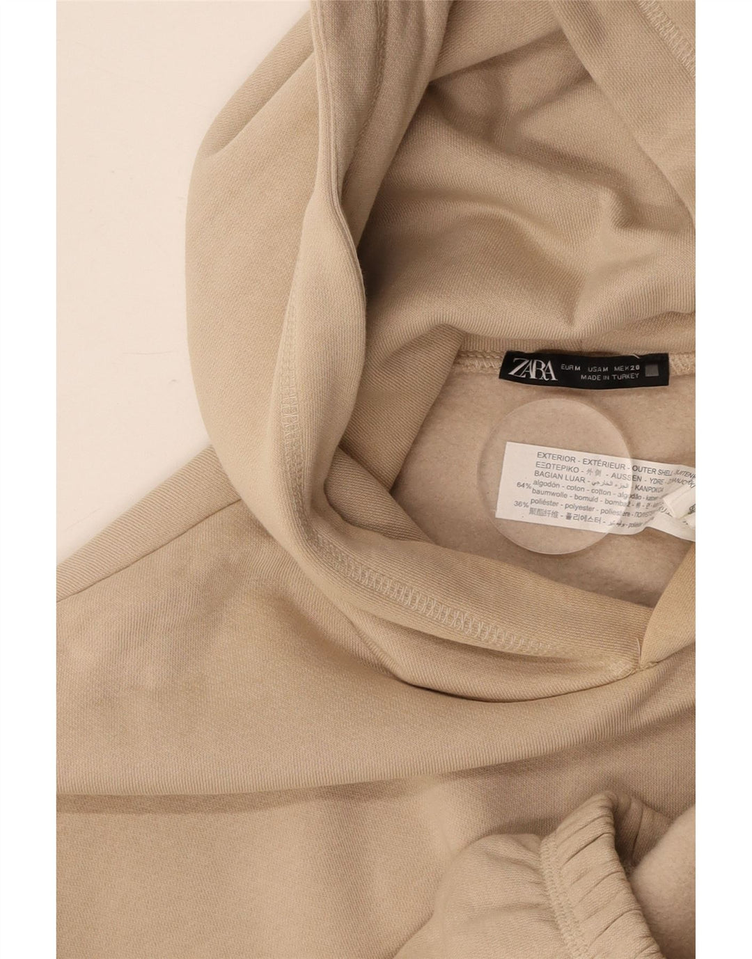 ZARA Pull à capuche court pour femme UK 14 Coton beige moyen