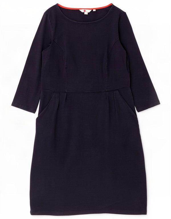 Robe droite à manches 3/4 Boden pour femme UK 12 Bleu marine moyen Coton